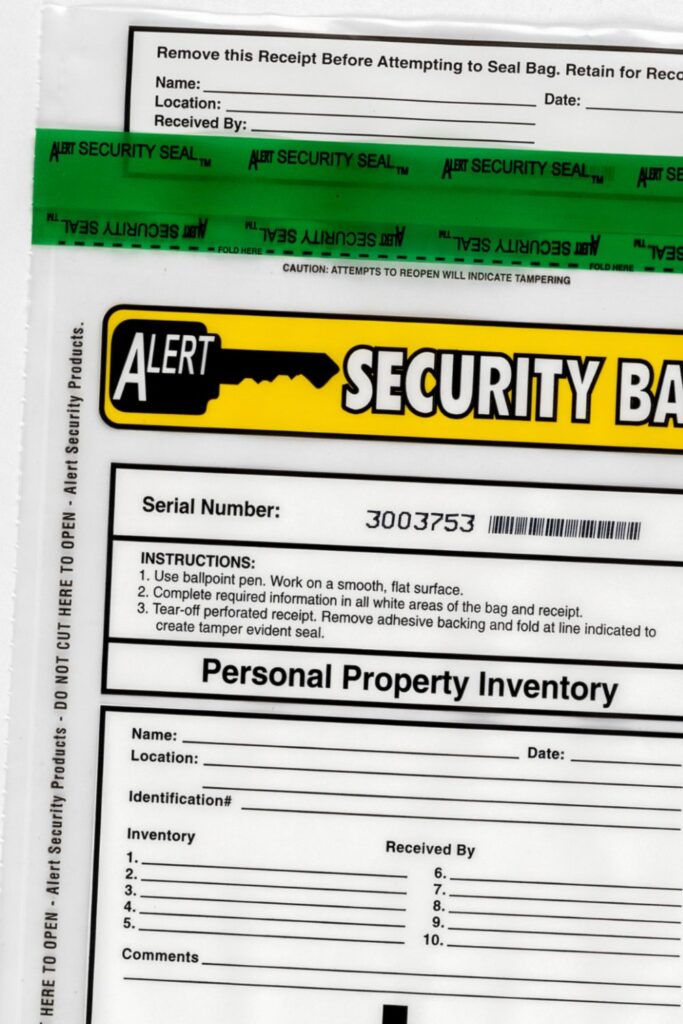 A close-up view of a personal property seal.